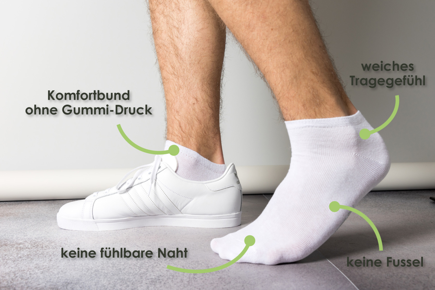 Die vielen Vorteile von ERKARIO-Sneaker-Socken. Weich, keine Fussel, Komfortbund ohne Gummi-Druck, nahtlos