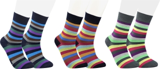 RS. Harmony Design-Socken Bambus mit bunte Ringel-Streifen Motiv für Damen, Komfortbund und sehr flache Zehen-Naht 11940 (81105) | 3 Paar | schwarz, marine, brown - farbige stripes | 35-38