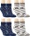 RS. Harmony Thermo-Socken mit Umschlagrand, Weihnachtssocken für Advent Tage, warme und weiche Damen Frottee Kuschelsocken ohne Gummidruck 12793 (81106), 4 Paar, grau-blau mit Katzen-Motiv, 39-42