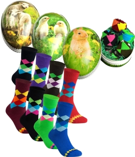 gigando Premium | Socken "Karo" in buntem Osterei zu Ostern | Geschenkbox