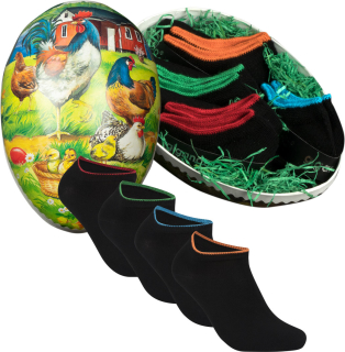 gigando | Edge Bambus-Sneaker-Socken im Osterei | 4 Paar | schwarz-rot, -blau, -grün, -orange | 43-46 |