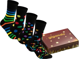 gigando | Fantasy Baumwoll Socken | 4 Paar | schwarz mit bunten Symbolen | 39-42 |