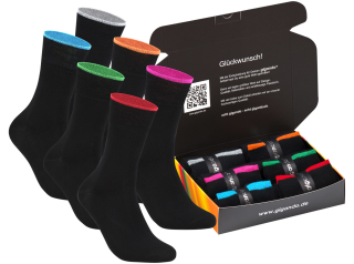 gigando  | Edge Bambus-Socken für Damen und Herren  | 6 Paar  | je 1x Farbring rot, blau, rosa, orange, grün, silber  | 39-42  |